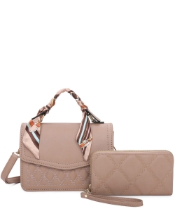 Scarf Top Handle Quilted 2 in 1 Satchel LF369S2 STONE
